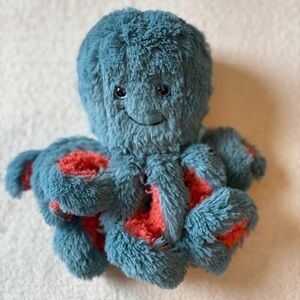 Manhattan Toy Octopus Plush. Blue w Orange Tentacles that Unfurl. Collectible